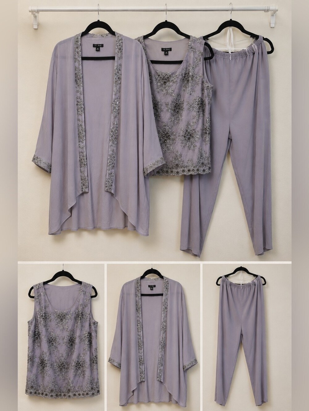 Elegant Gray Women's Blouse and Cardigan Set